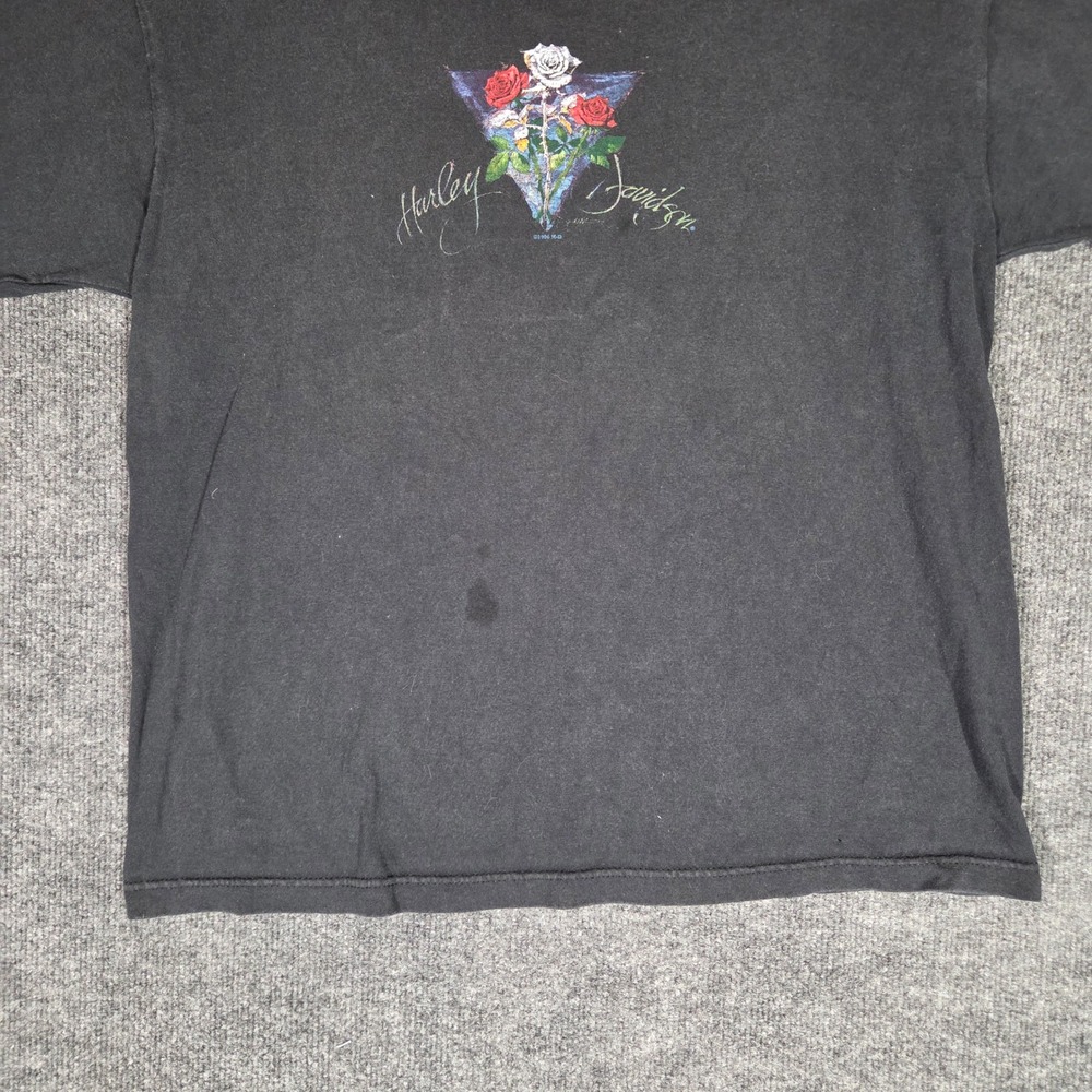 Vintage 1996 Harley Davidson Rose Graphic T Shirt Mens Large Black Biker 90s Tee - Picture 2 of 12